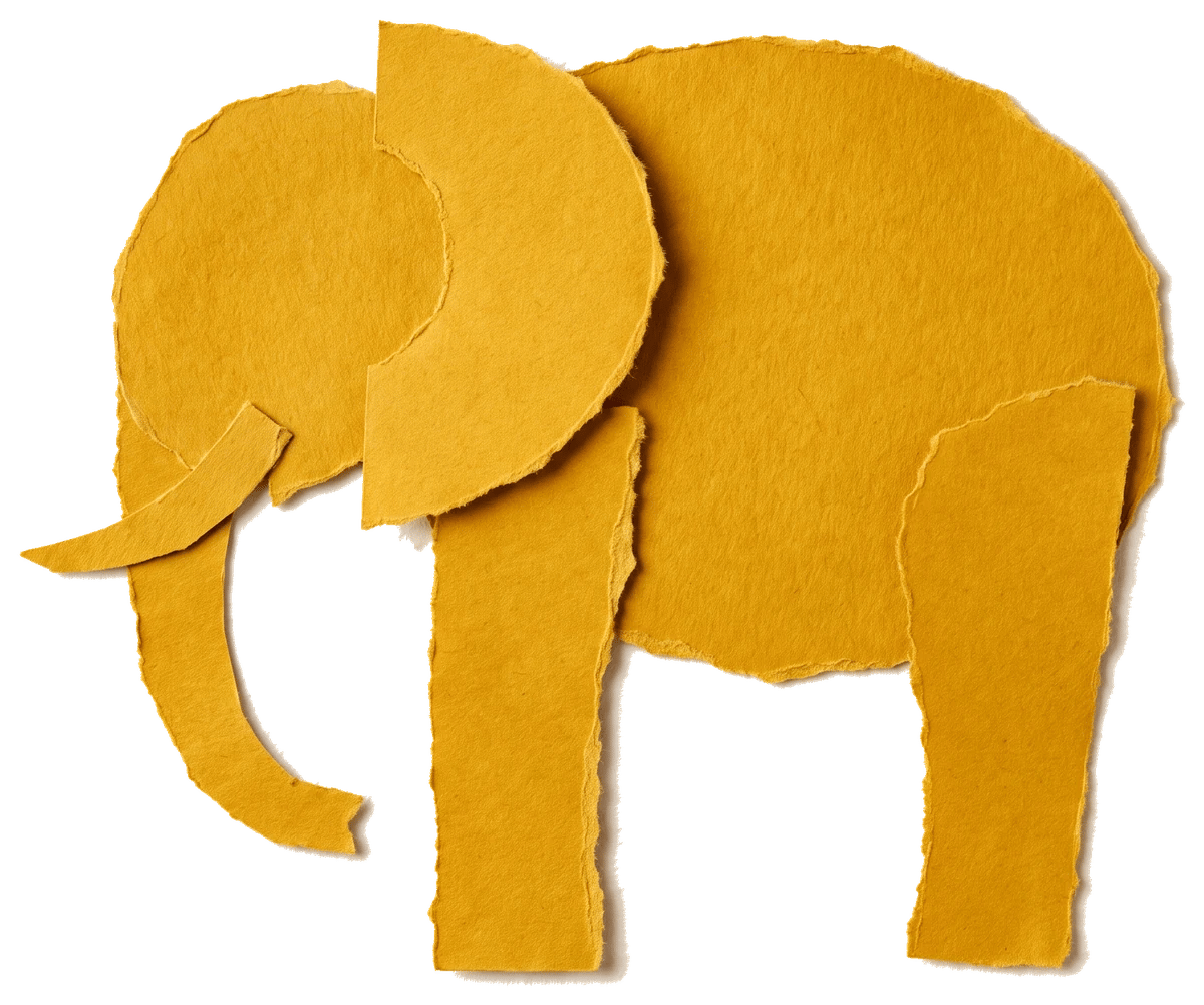 Un éléphant jaune en papier découpé, différent du reste